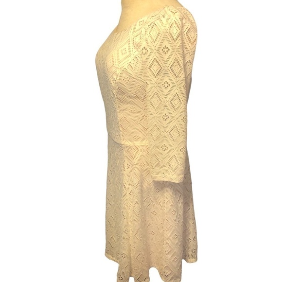 Lily Rose Bateau Neck Low-Back Dress Fit & Flared Ivory Lace Over Cream Size Sm - Picture 4 of 9